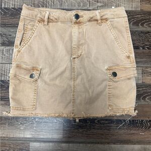 Garage Tan Cargo Mini Skirt with Frayed Hem